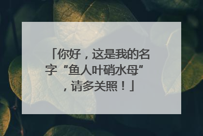 你好，这是我的名字“鱼人叶硝水母”，请多关照！